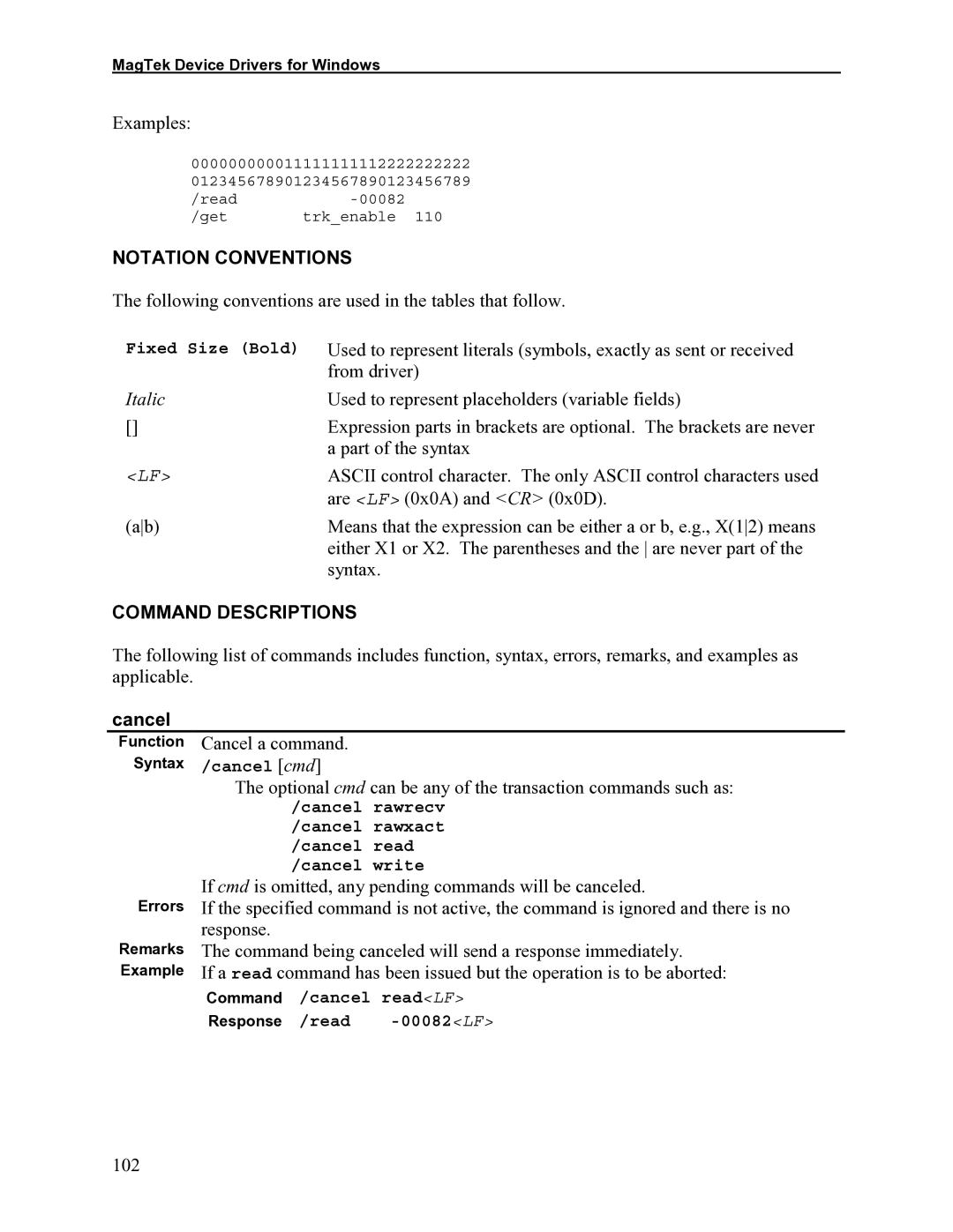 Elo TouchSystems 1525L manual Notation Conventions, Command Descriptions, Cancel 