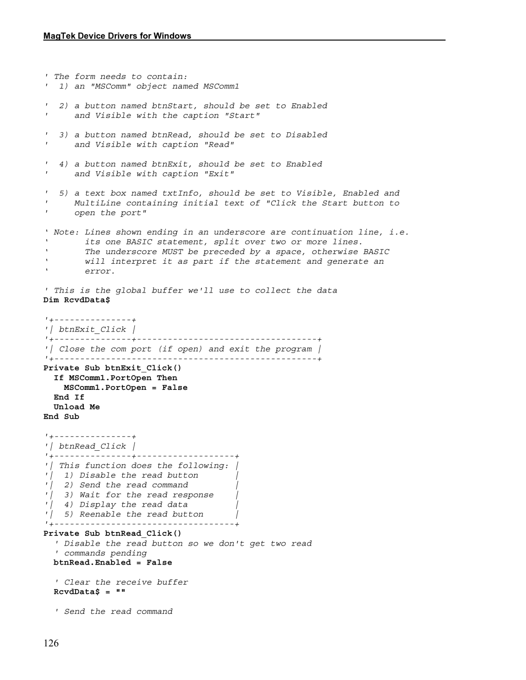 Elo TouchSystems 1525L manual 126, Private Sub BtnReadClick 