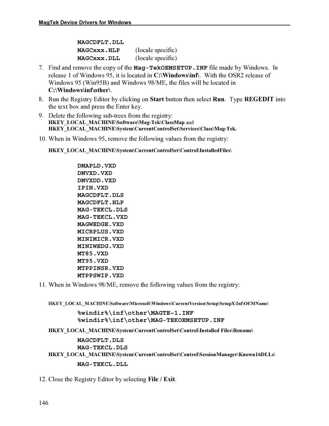 Elo TouchSystems 1525L manual Close the Registry Editor by selecting File / Exit 146 