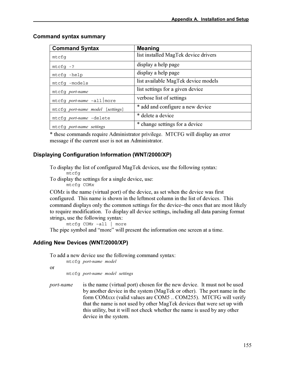 Elo TouchSystems 1525L Command syntax summary Command Syntax Meaning, Displaying Configuration Information WNT/2000/XP 