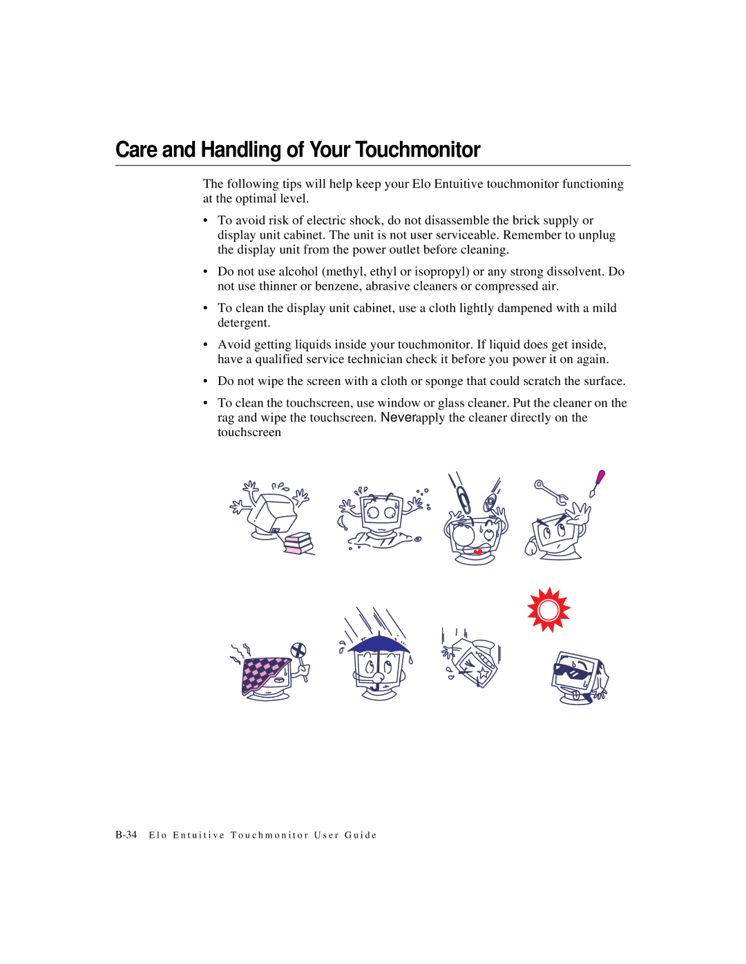 Elo TouchSystems 1525L manual Care and Handling of Your Touchmonitor 