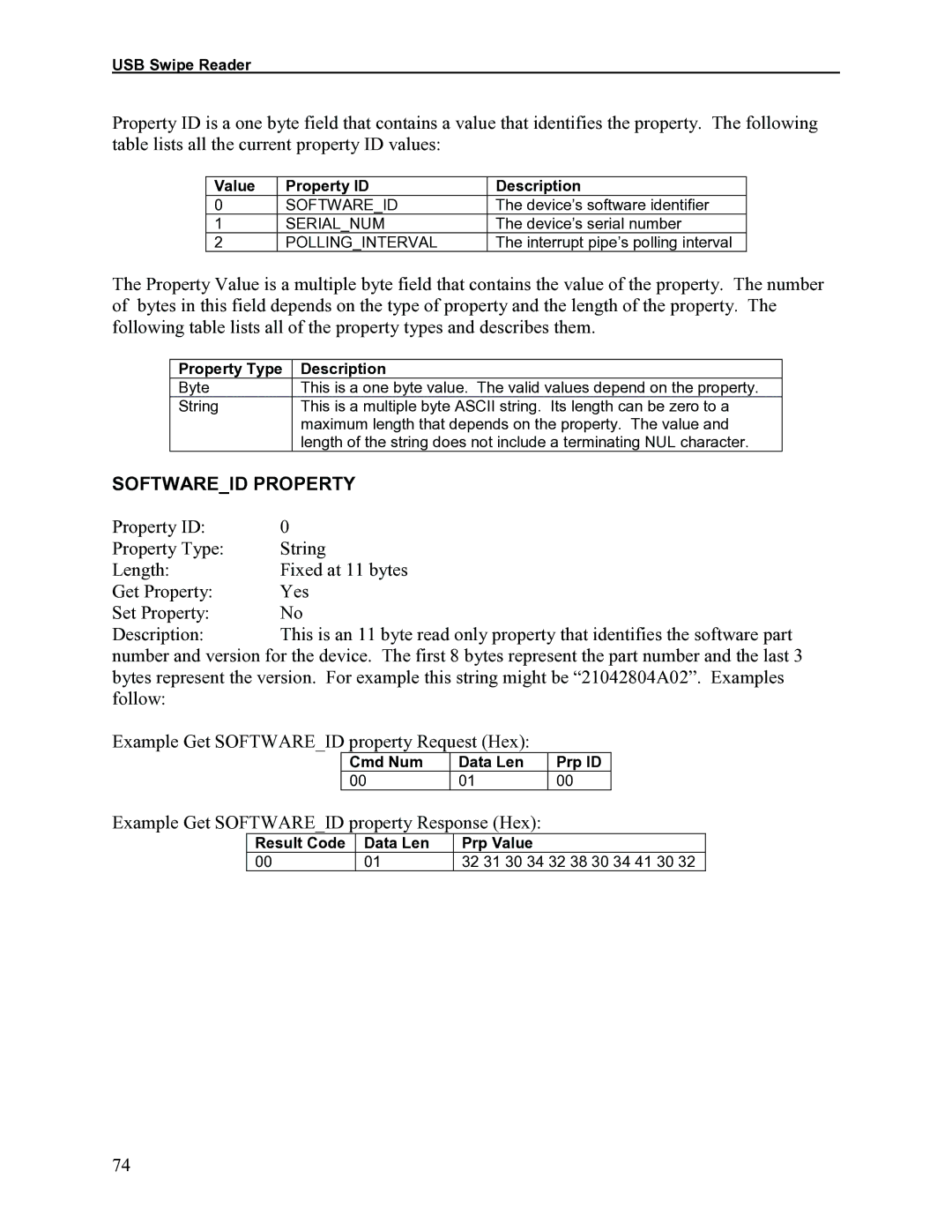 Elo TouchSystems 1525L manual Softwareid Property, Example Get Softwareid property Response Hex 