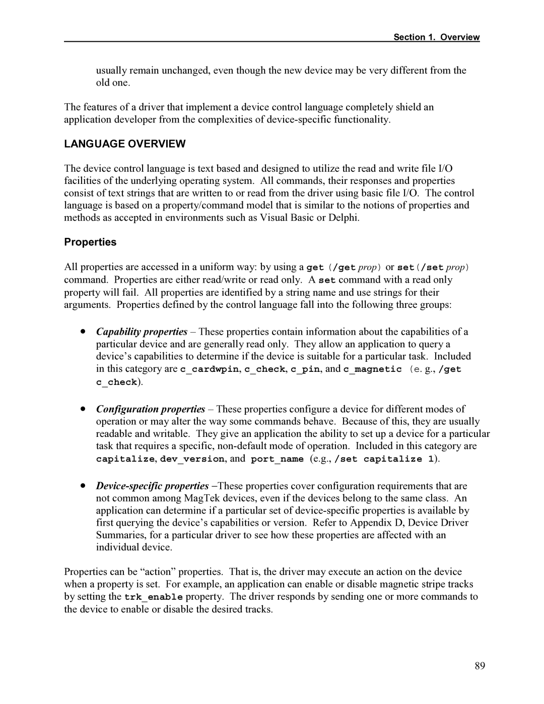 Elo TouchSystems 1525L manual Language Overview, Properties 