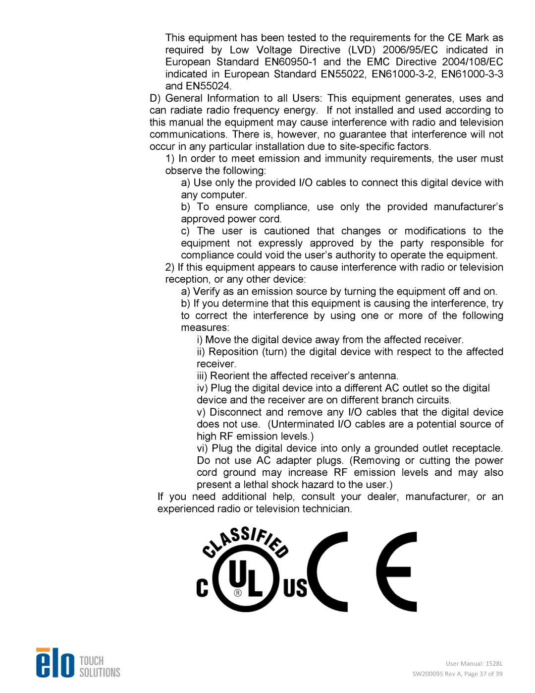 Elo TouchSystems 1528L user manual SW200095 Rev A, Page 37 