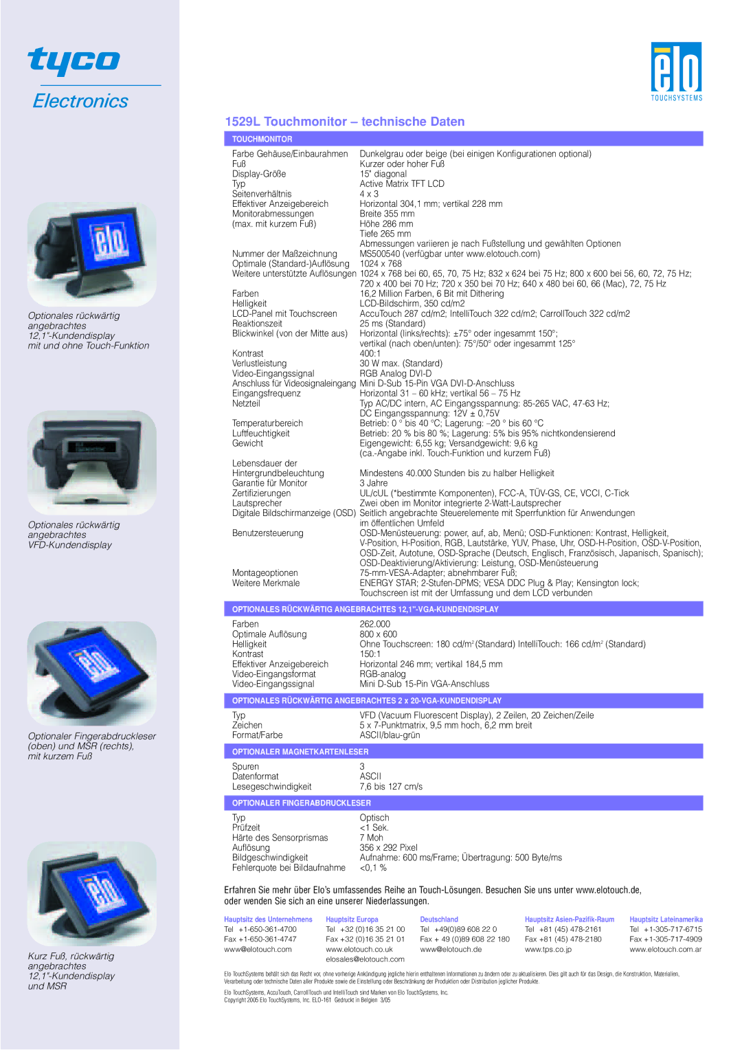 Elo TouchSystems manual 1529L Touchmonitor technische Daten, Ascii 