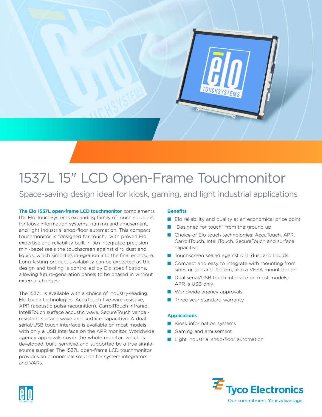 Elo TouchSystems specifications 1537L 15 LCD Open-Frame Touchmonitor 