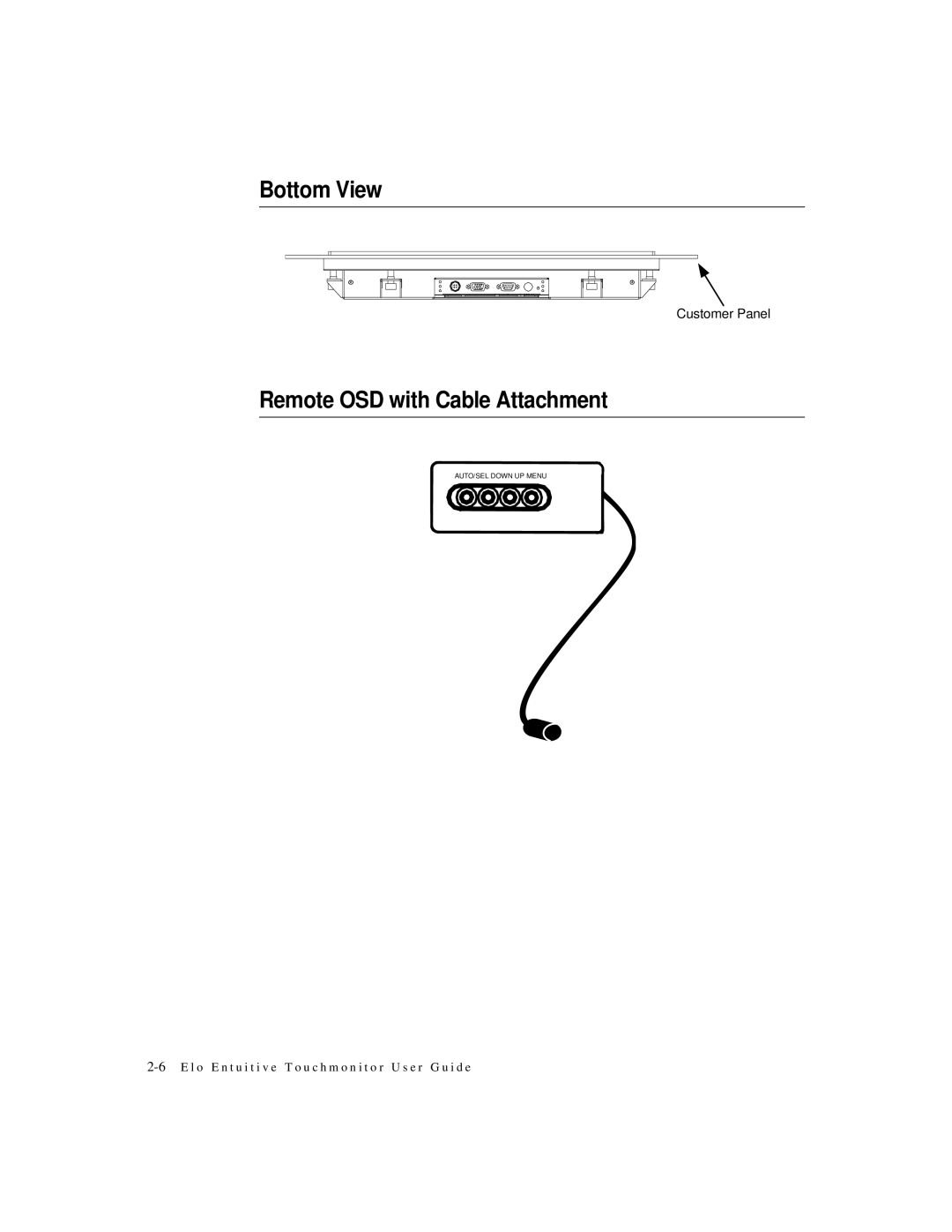 Elo TouchSystems 1566L manual Bottom View, Remote OSD with Cable Attachment 