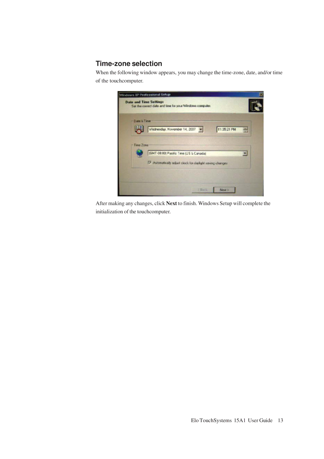 Elo TouchSystems 15A1 manual Time-zone selection 