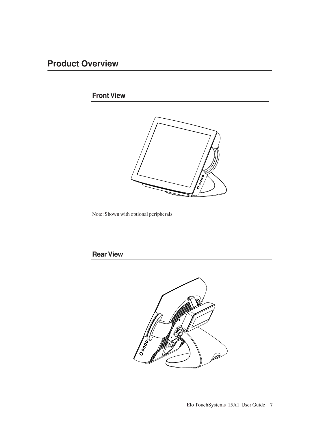 Elo TouchSystems 15A1 manual Product Overview, Front View Rear View 