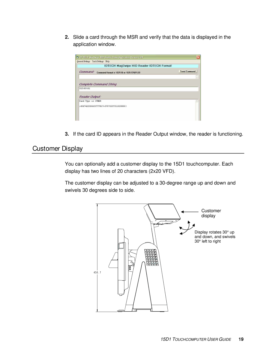 Elo TouchSystems 15D1 manual Customer Display 