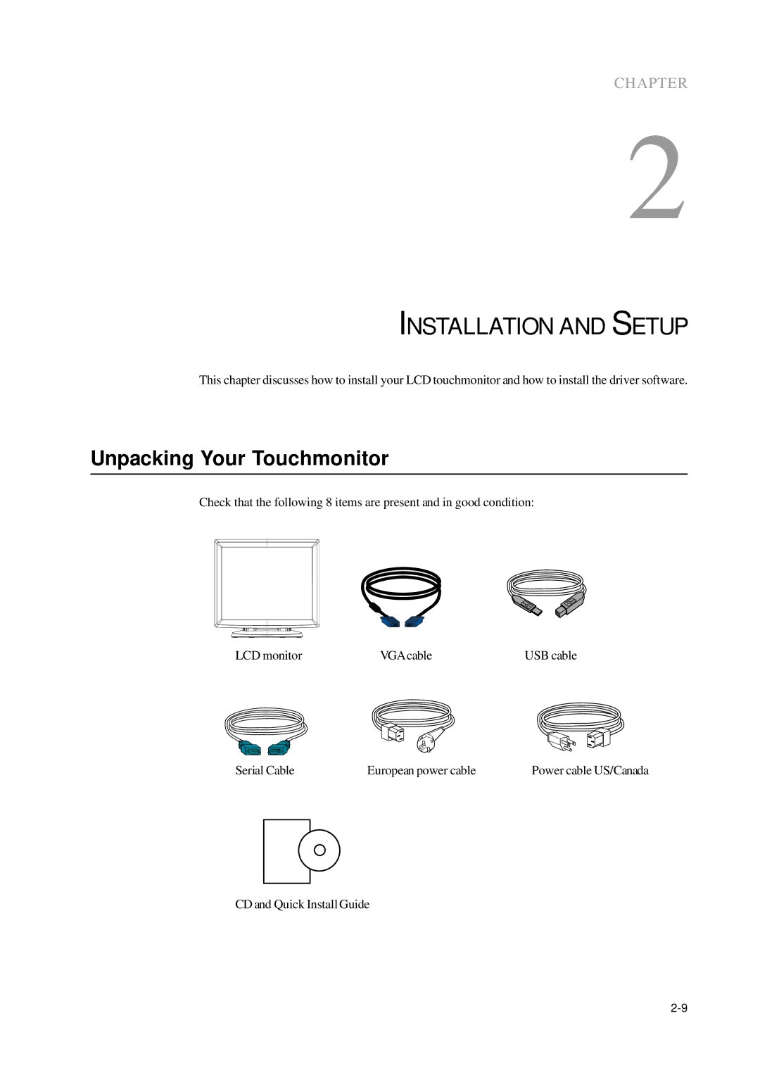 Elo TouchSystems 1715L manual Installation and Setup, Unpacking Your Touchmonitor 