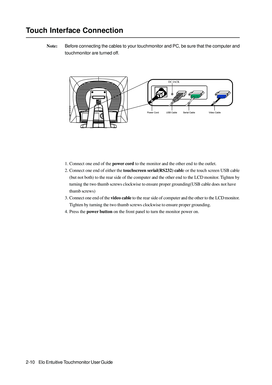 Elo TouchSystems 1715L manual Touch Interface Connection 