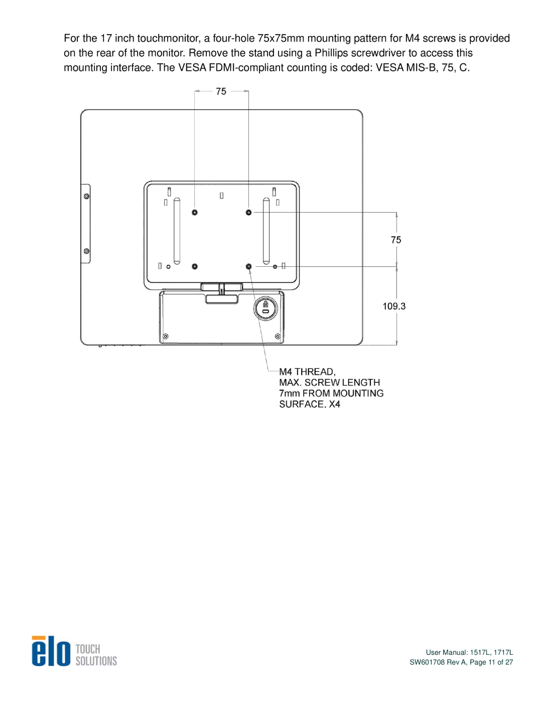 Elo TouchSystems 1517L, 1717L user manual SW601708 Rev A, Page 11 