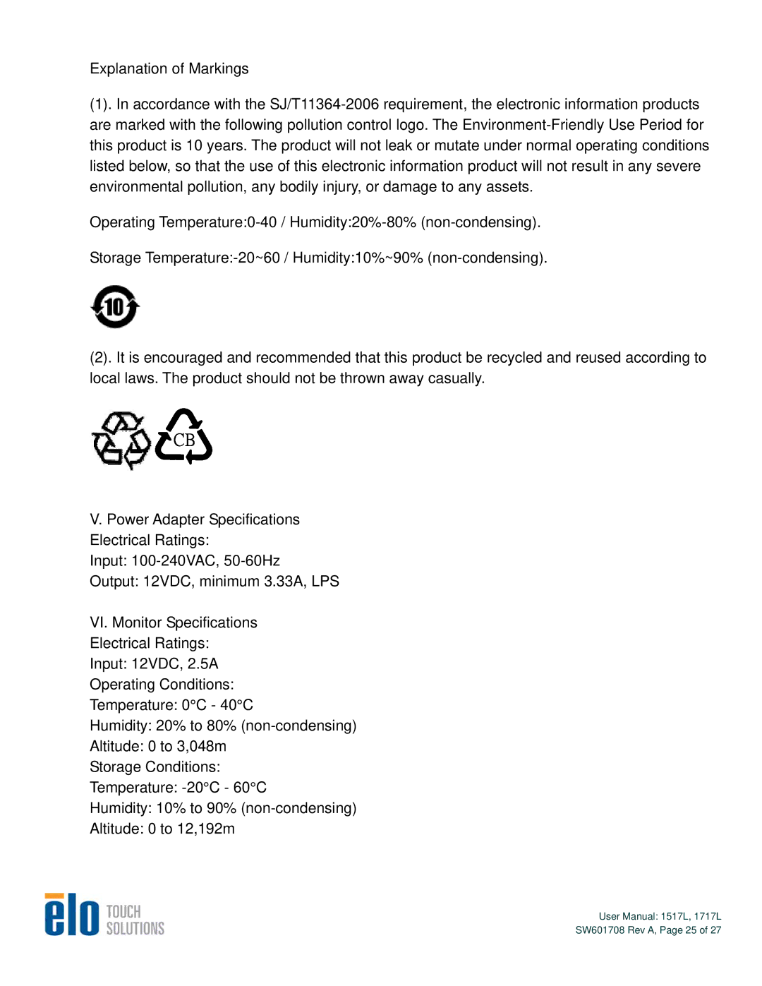 Elo TouchSystems 1517L, 1717L user manual SW601708 Rev A, Page 25 