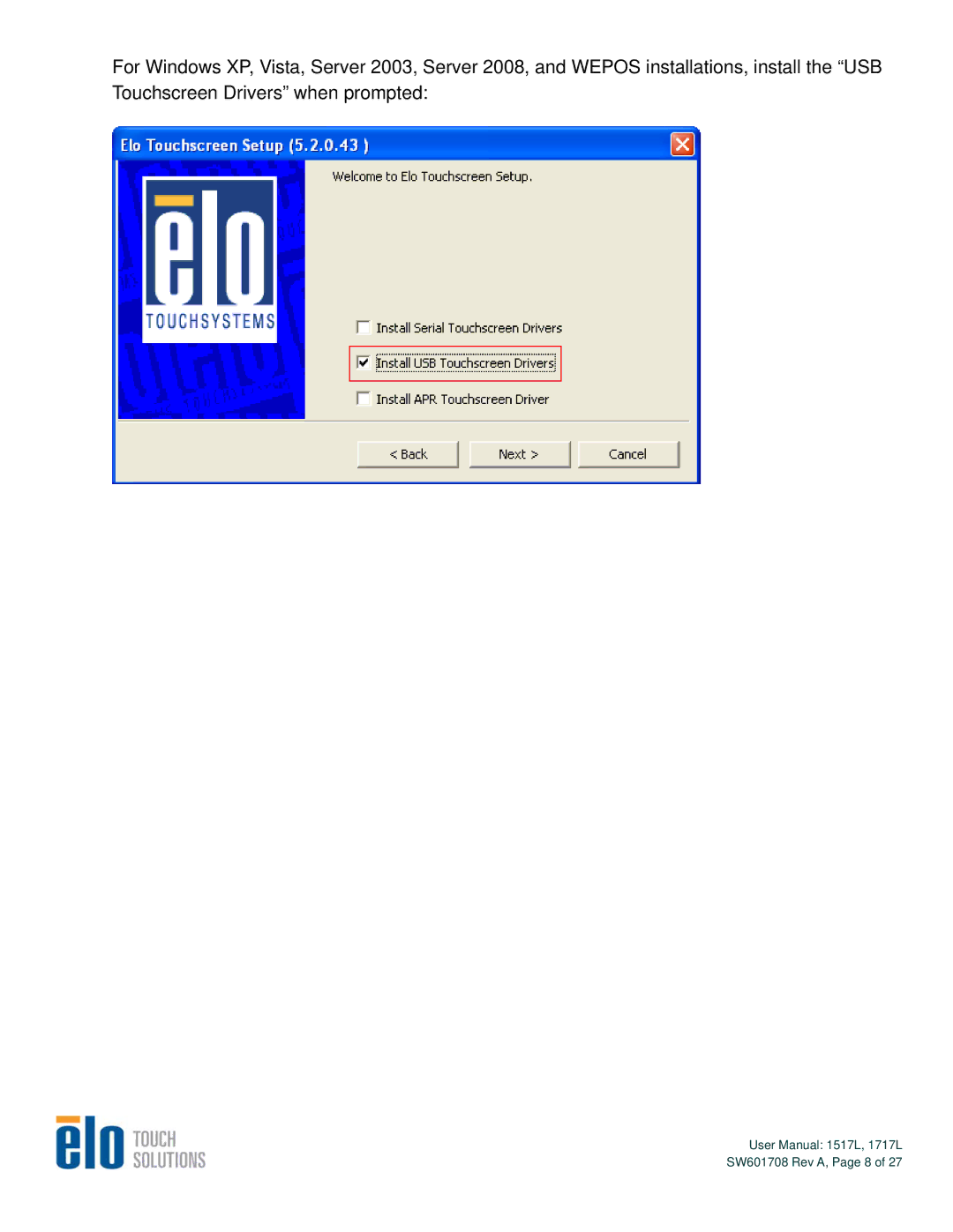 Elo TouchSystems 1717L, 1517L user manual SW601708 Rev A, Page 8 