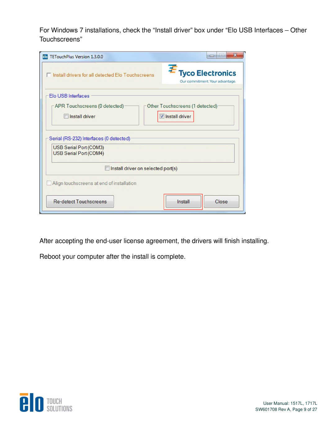 Elo TouchSystems 1517L, 1717L user manual SW601708 Rev A, Page 9 