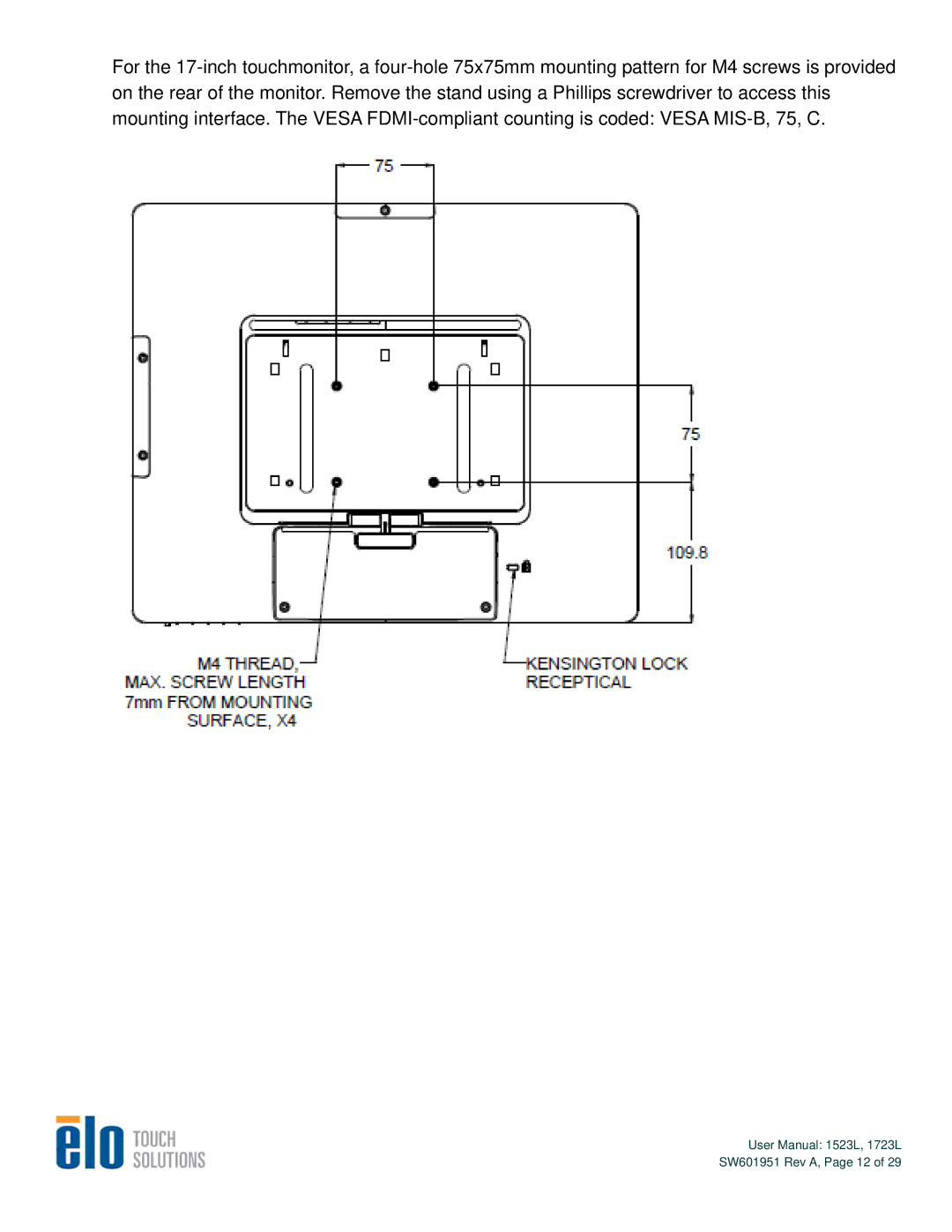 Elo TouchSystems 1723L, 1523L user manual SW601951 Rev A, Page 12 