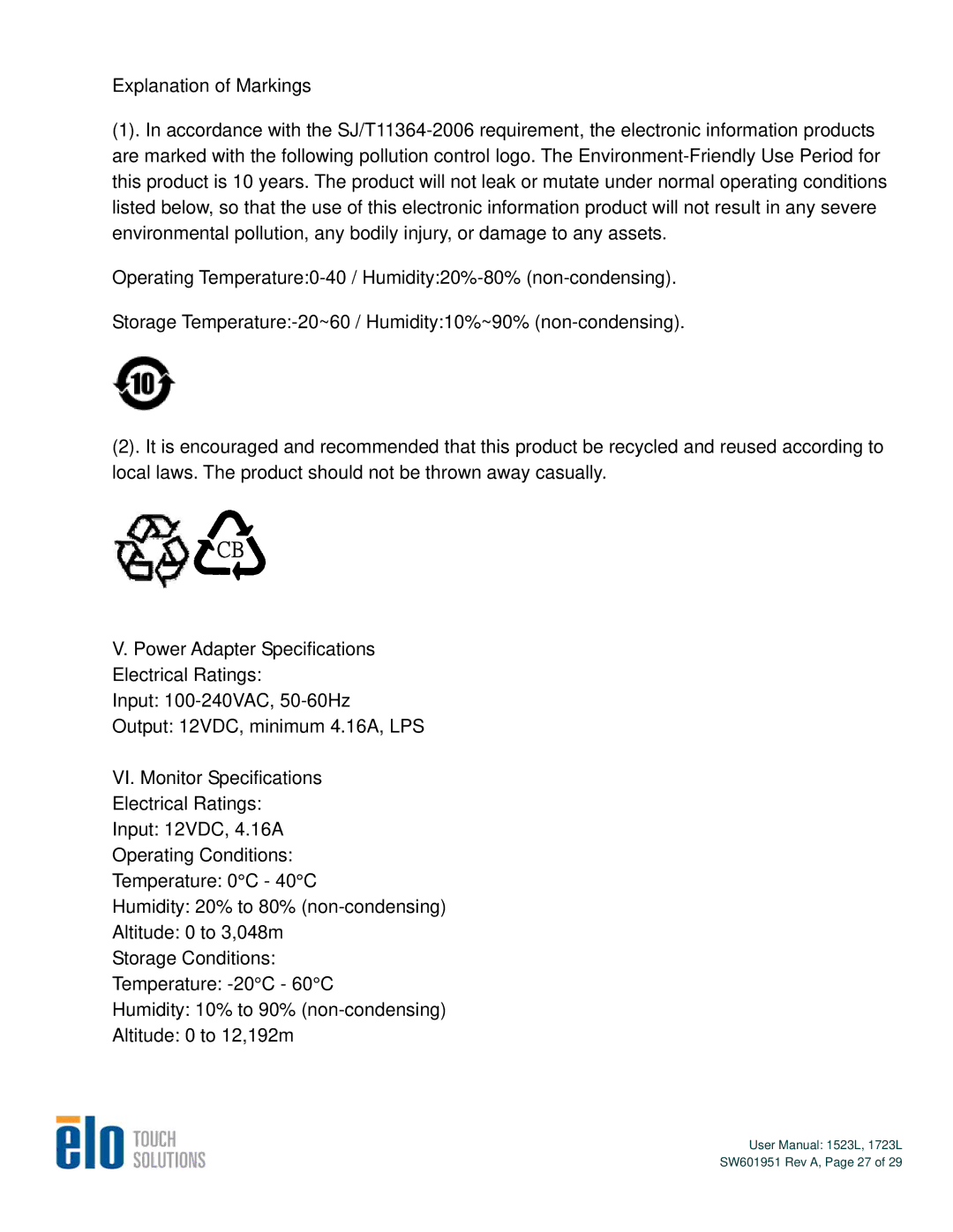 Elo TouchSystems 1523L, 1723L user manual SW601951 Rev A, Page 27 