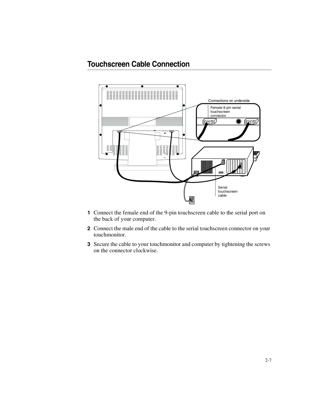 Elo TouchSystems 1725L Series manual Touchscreen Cable Connection 