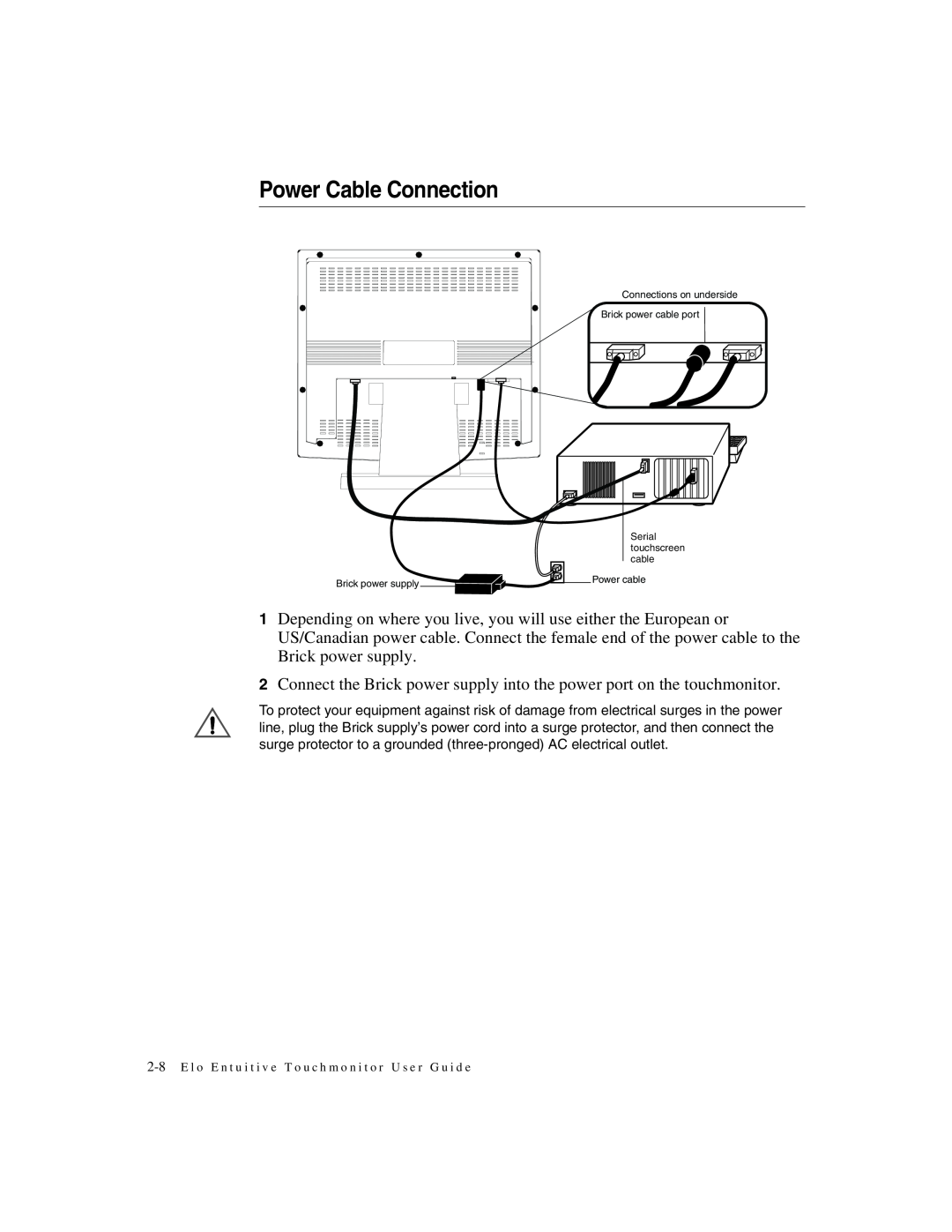 Elo TouchSystems 1725L Series Power Cable Connection, E l o E n t u i t i v e T o u c h m o n i t o r U s e r G u i d e 