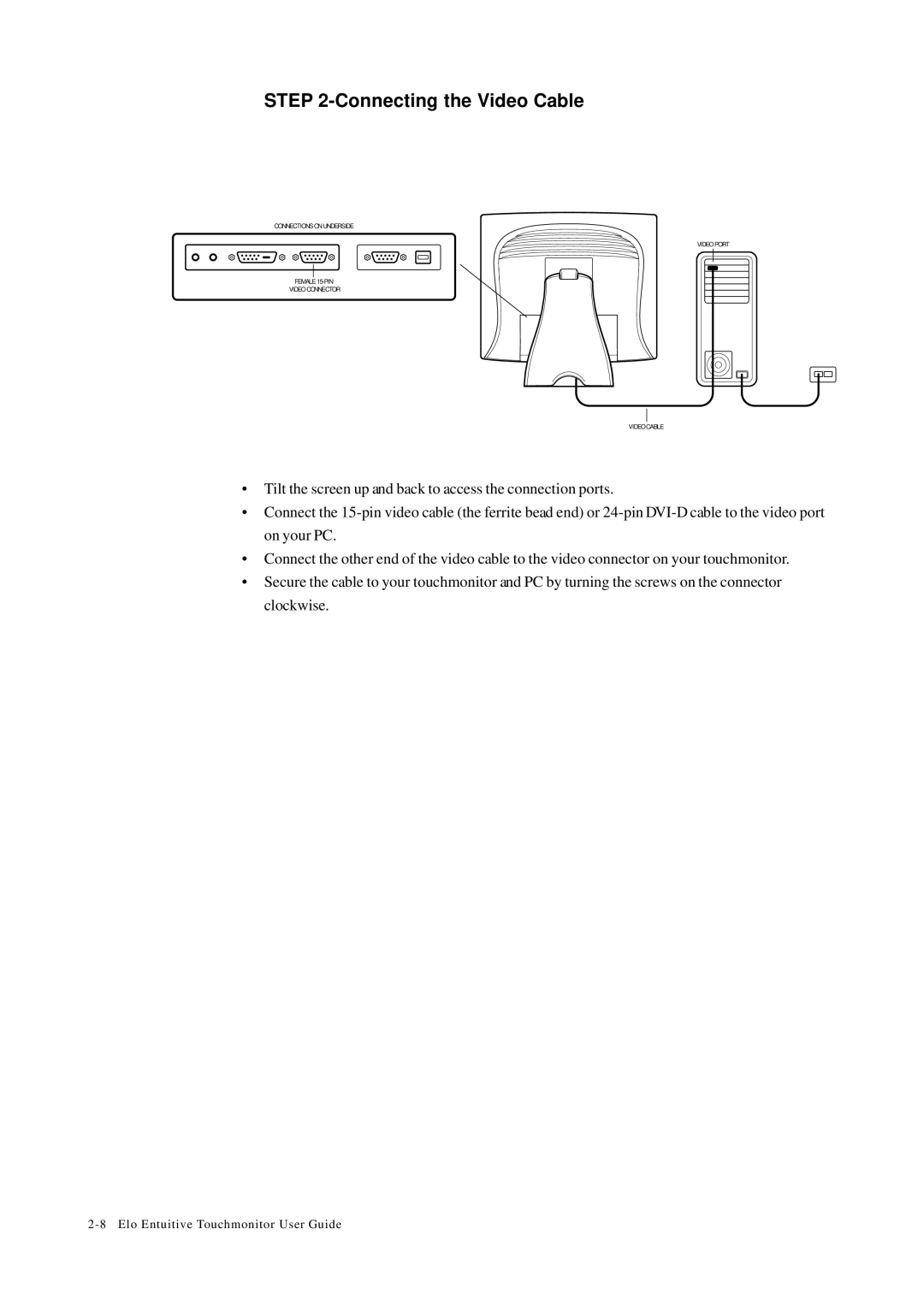 Elo TouchSystems 1727L, 1725L manual Connecting the Video Cable 