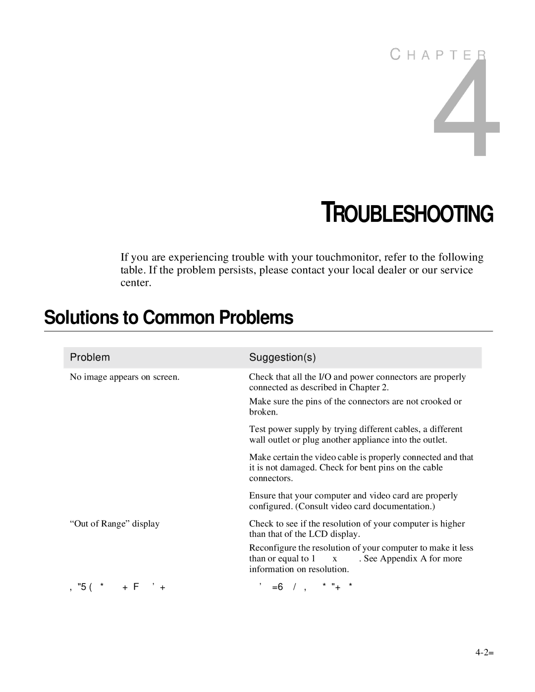 Elo TouchSystems 1727L Series manual Troubleshooting, Solutions to Common Problems 