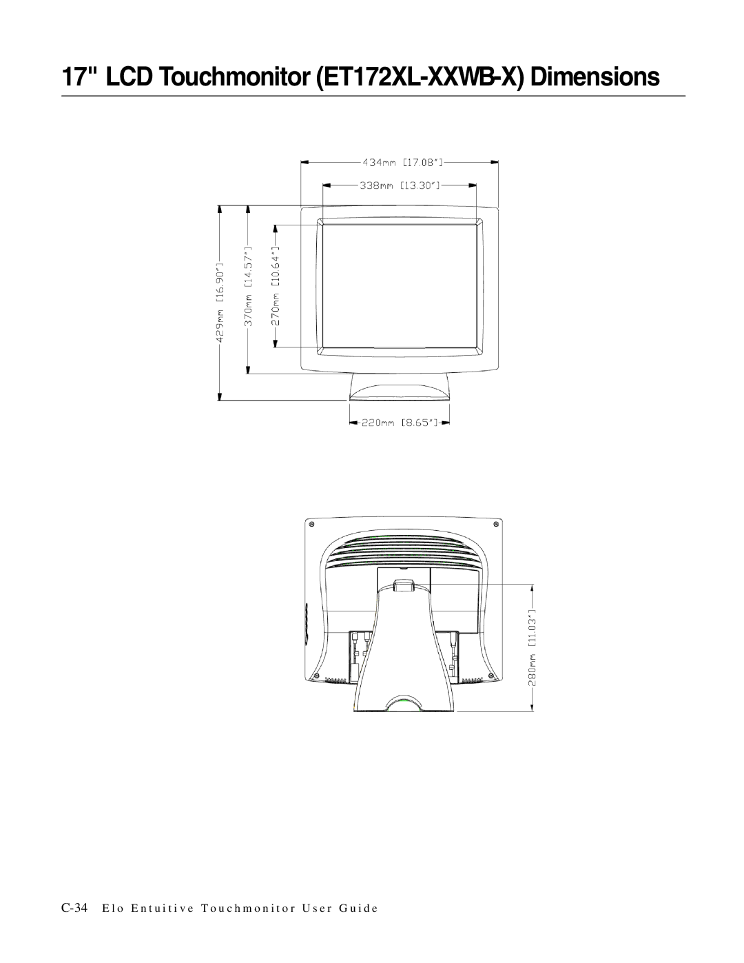 Elo TouchSystems 1727L Series manual LCD Touchmonitor ET172XL-XXWB-X Dimensions 