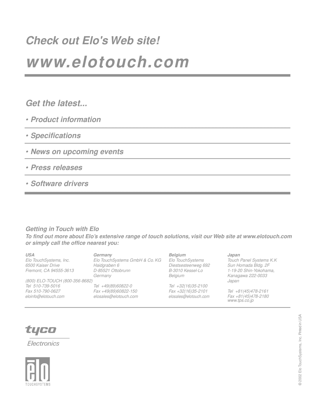 Elo TouchSystems 1727L Series manual Check out Elos Web site 