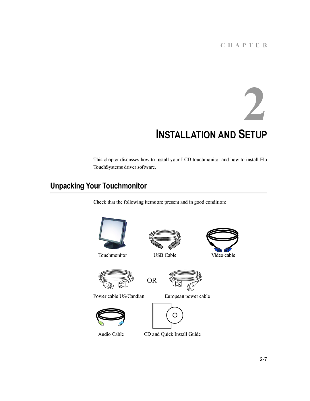 Elo TouchSystems 1729L manual Installation and Setup, Unpacking Your Touchmonitor 