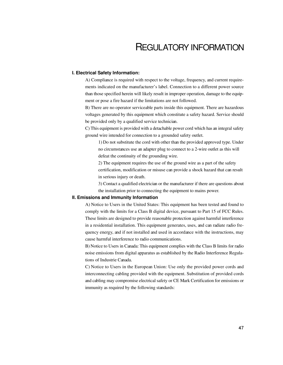 Elo TouchSystems 1729L manual Regulatory Information, Electrical Safety Information 