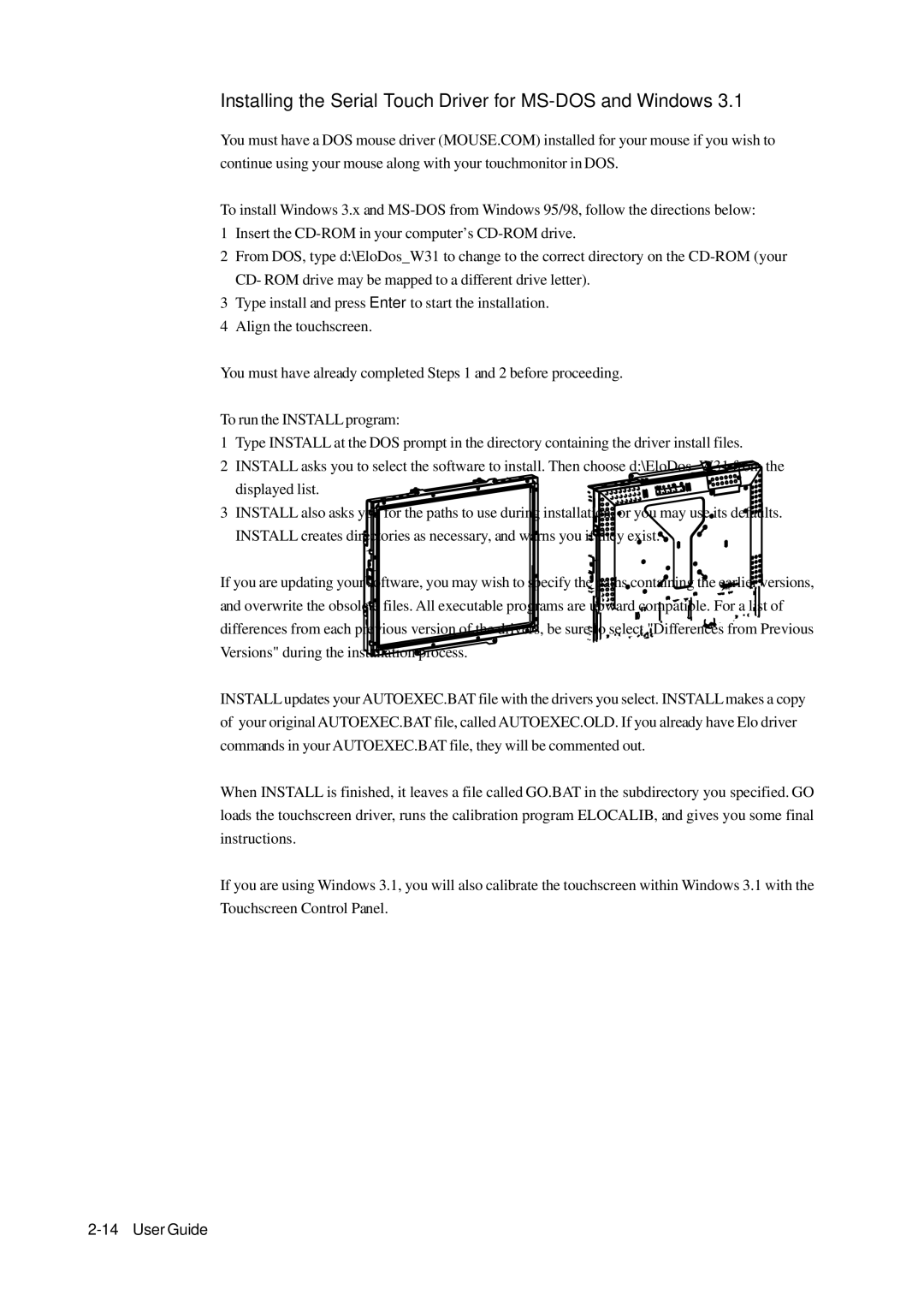 Elo TouchSystems 1739L manual Installing the Serial Touch Driver for MS-DOS and Windows 