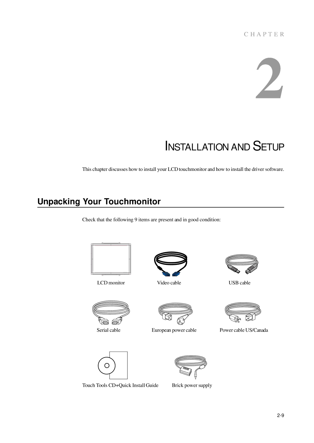 Elo TouchSystems 1739L manual Installation and Setup, Unpacking Your Touchmonitor 