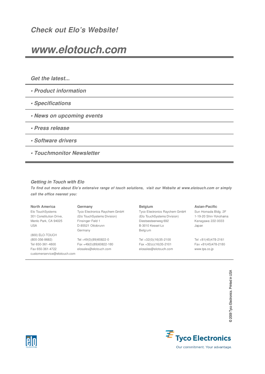 Elo TouchSystems 1739L manual Check out Elo’s Website 