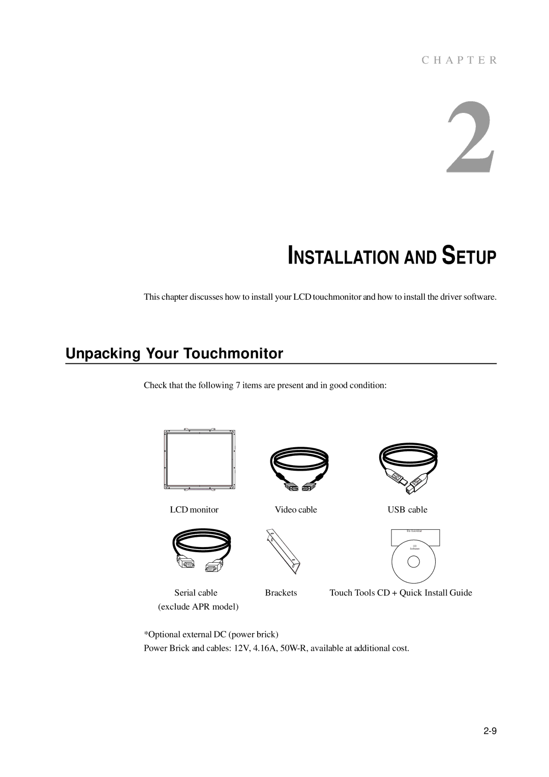 Elo TouchSystems 1739L manual Installation and Setup, Unpacking Your Touchmonitor 