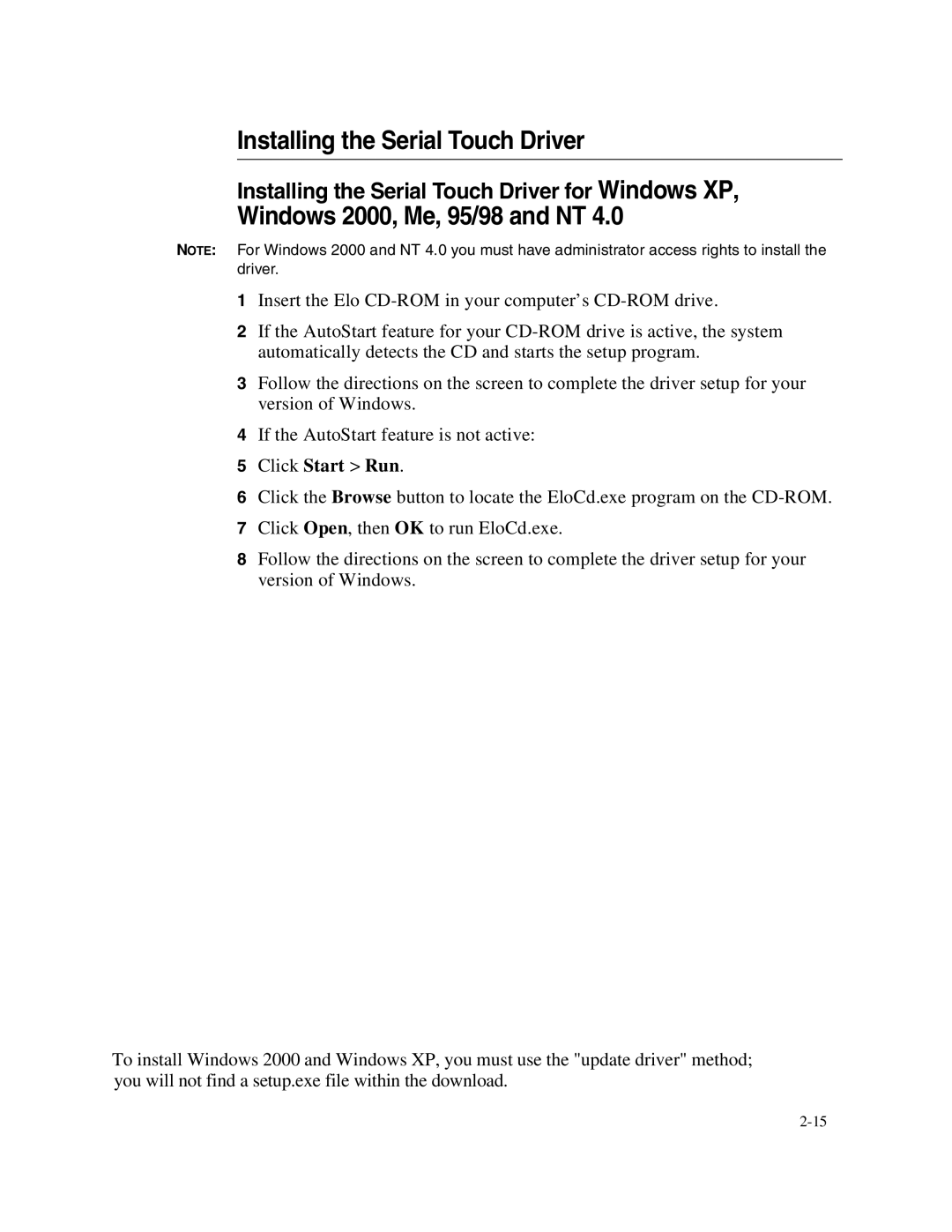 Elo TouchSystems 1749L Series manual Installing the Serial Touch Driver 