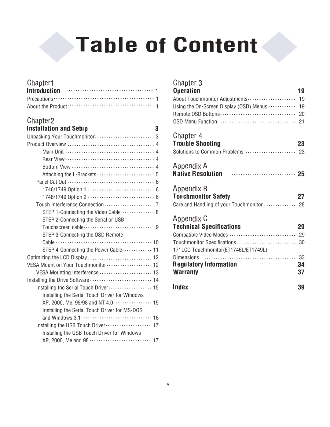 Elo TouchSystems 1749L Series manual 