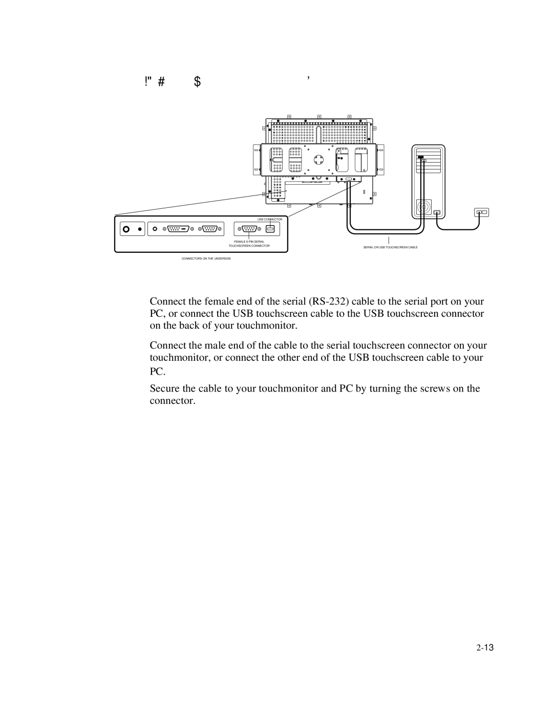 Elo TouchSystems 1767L Series manual Connecting the Serial or USB Touchscreen Cable 