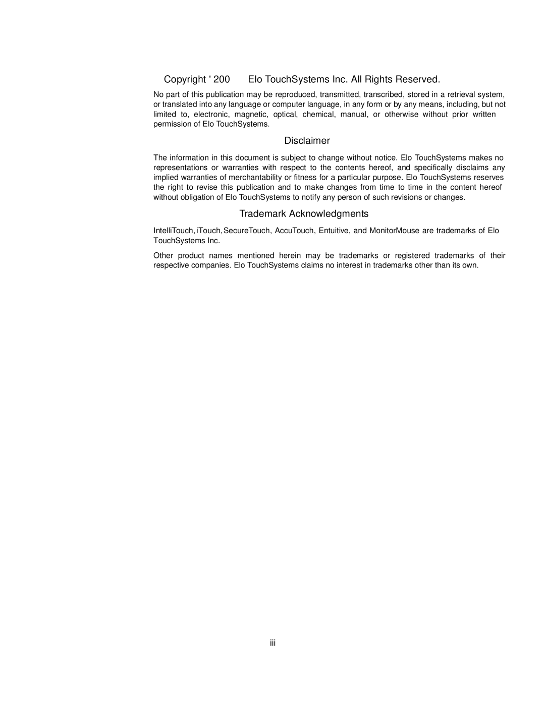 Elo TouchSystems 1767L Series manual Copyright 200 2 Elo TouchSystems Inc. All Rights Reserved 