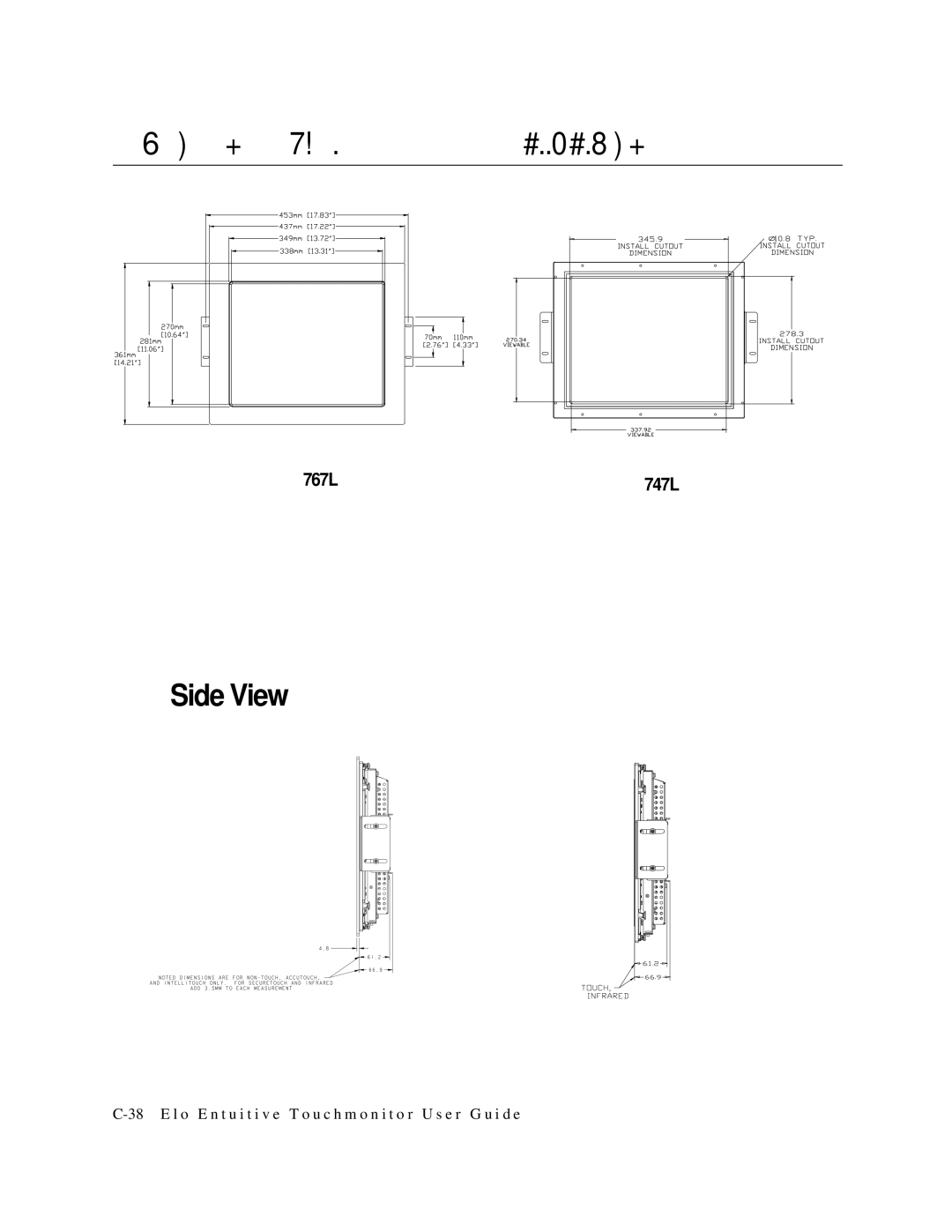 Elo TouchSystems 1767L Series manual Nsions 