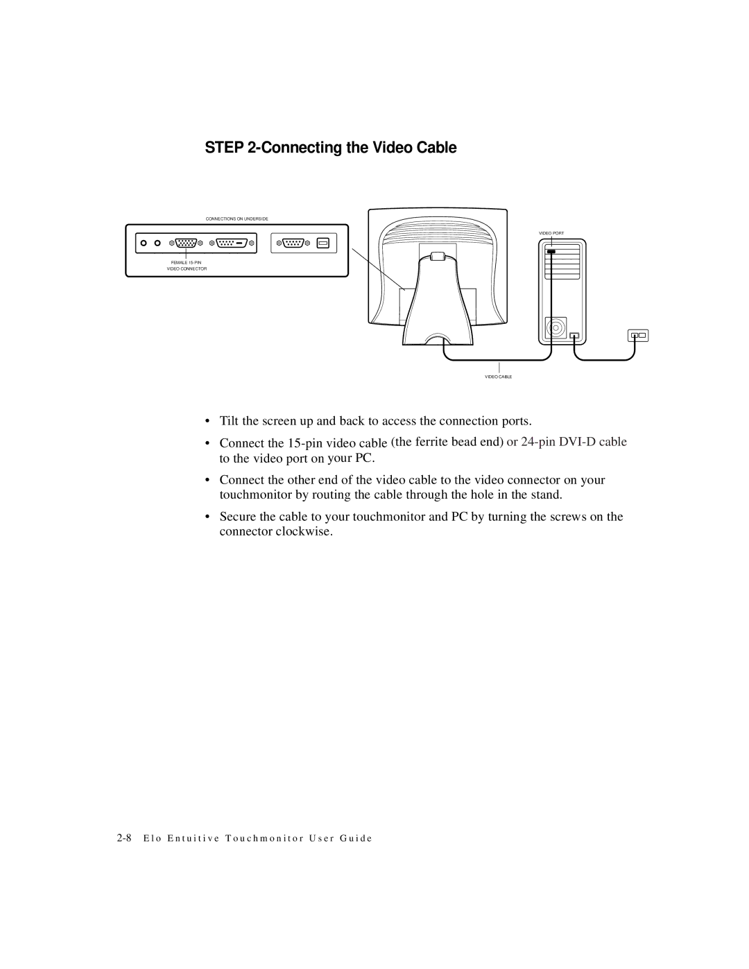 Elo TouchSystems 1825L, 1827L manual Connecting the Video Cable 