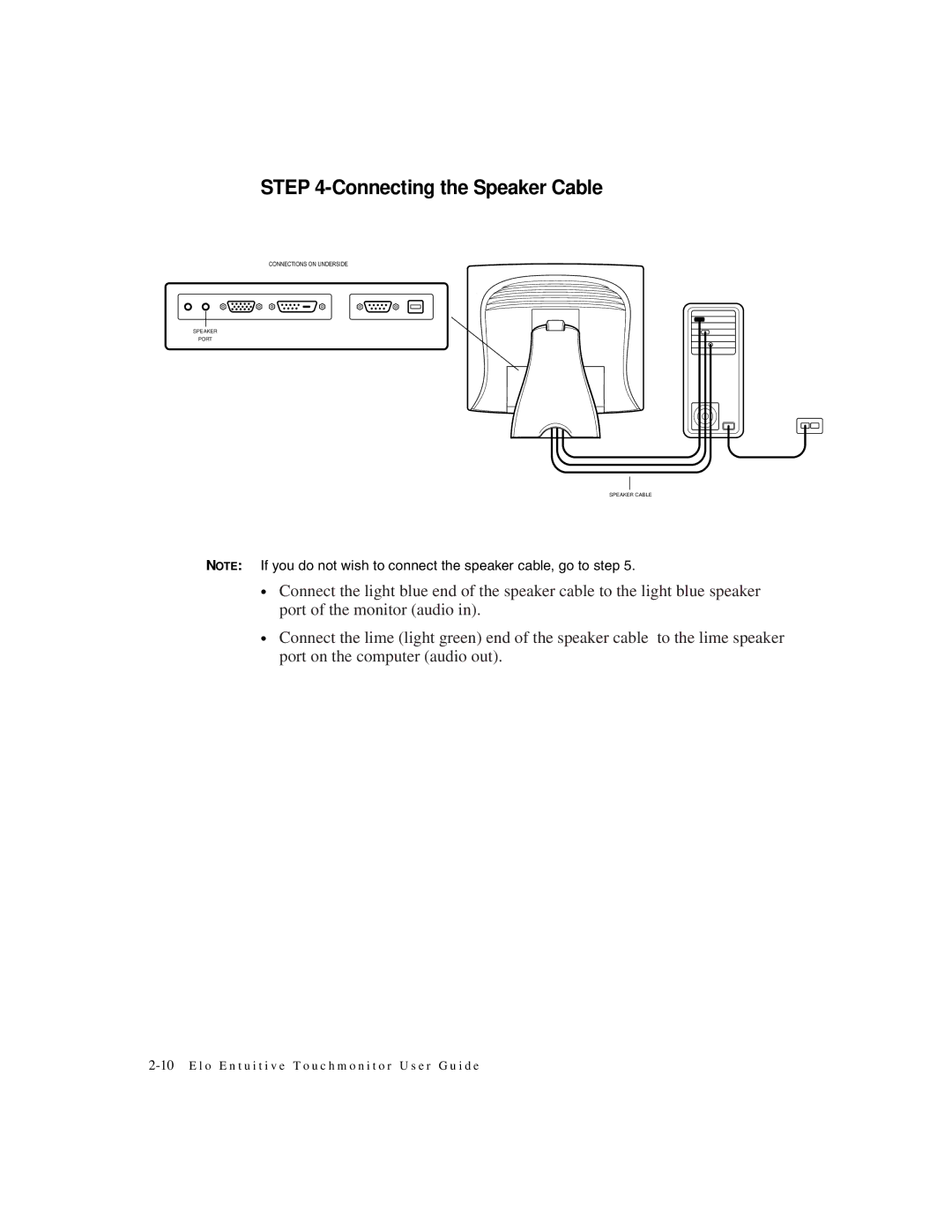 Elo TouchSystems 1825L, 1827L manual Connecting the Speaker Cable 