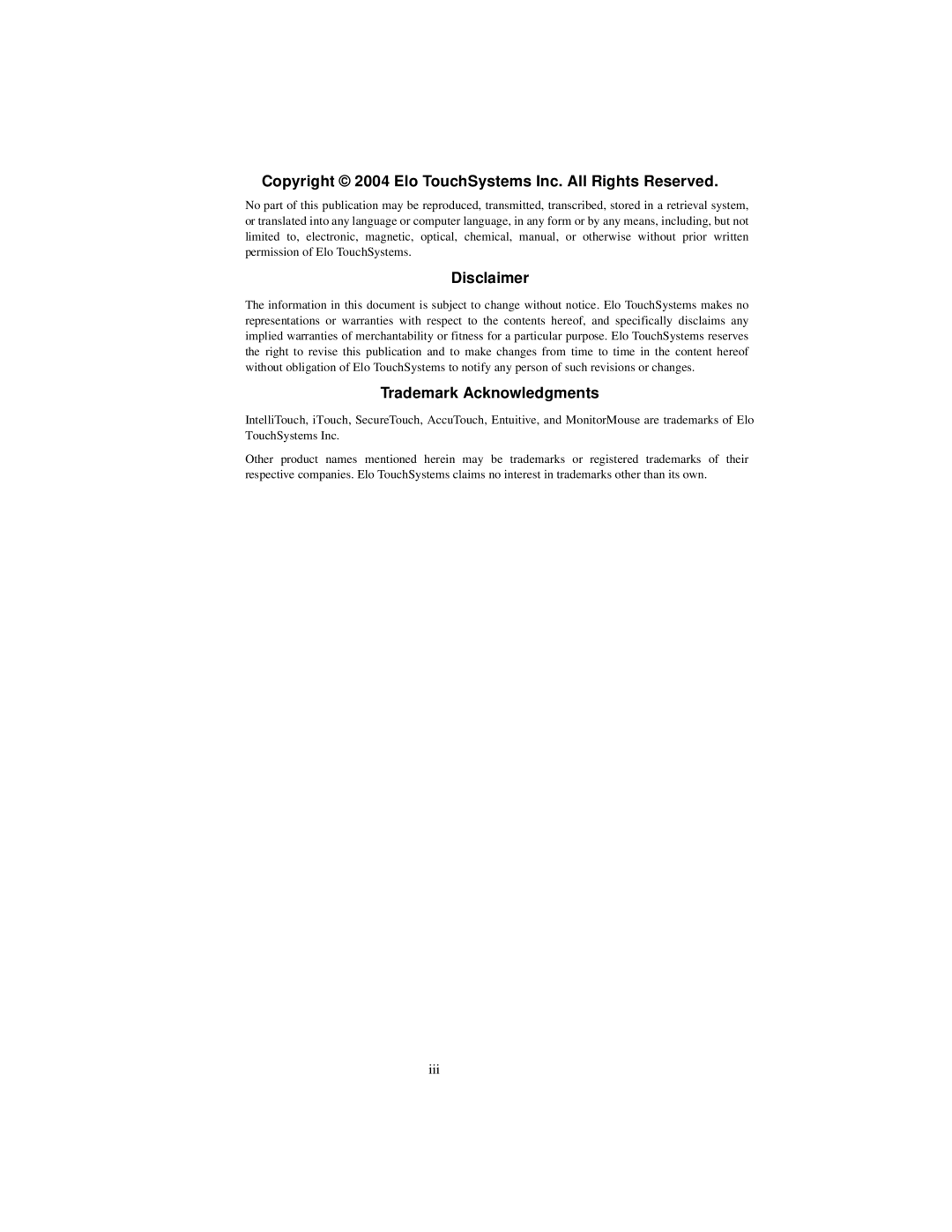 Elo TouchSystems 1827L, 1825L manual Copyright 2004 Elo TouchSystems Inc. All Rights Reserved 