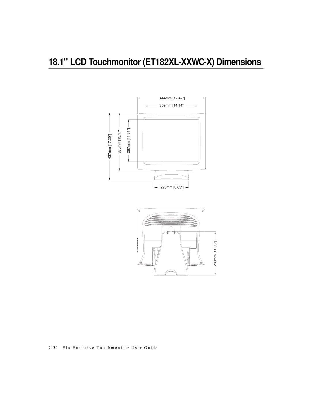 Elo TouchSystems 1825L, 1827L manual LCD Touchmonitor ET182XL-XXWC-X Dimensions 