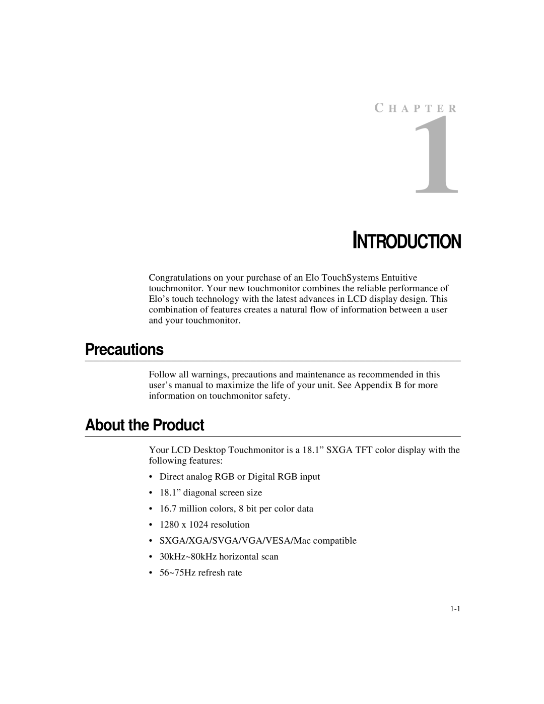 Elo TouchSystems 1827L, 1825L manual Precautions, About the Product 