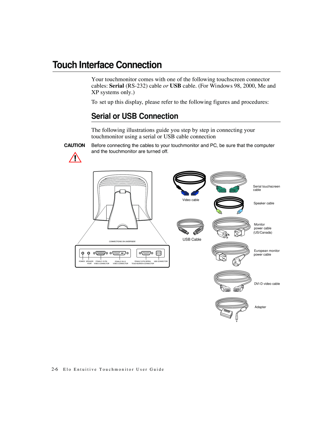 Elo TouchSystems 1825L, 1827L manual Touch Interface Connection, Serial or USB Connection 