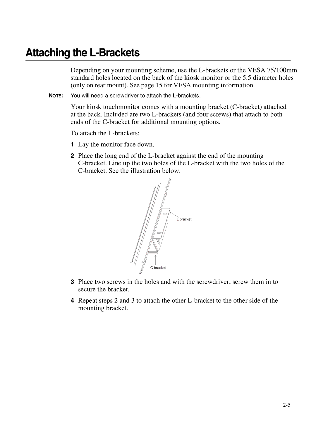 Elo TouchSystems 1847L manual Attaching the L-Brackets 