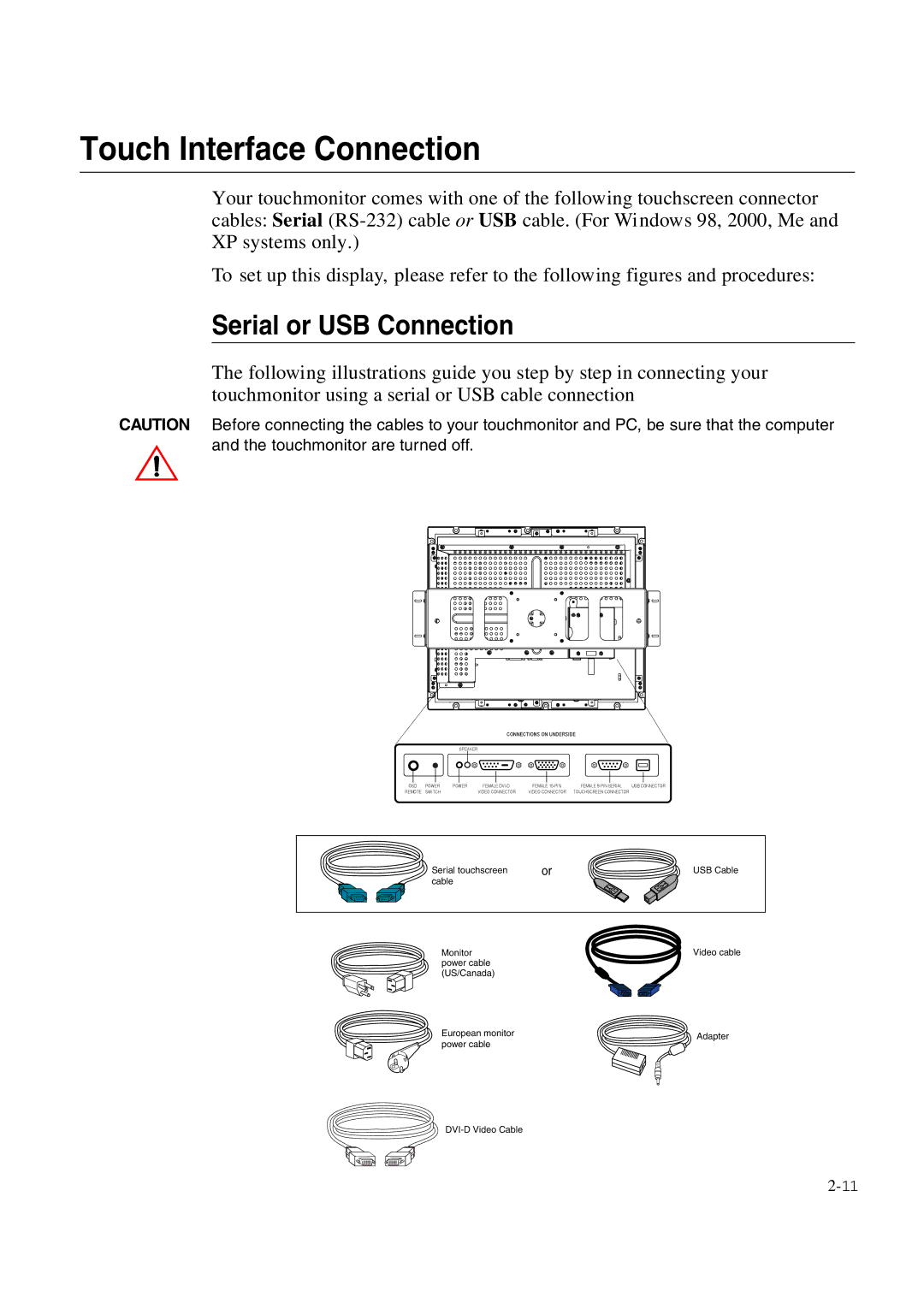 Elo TouchSystems 1847L manual Touch Interface Connection, Serial or USB Connection 