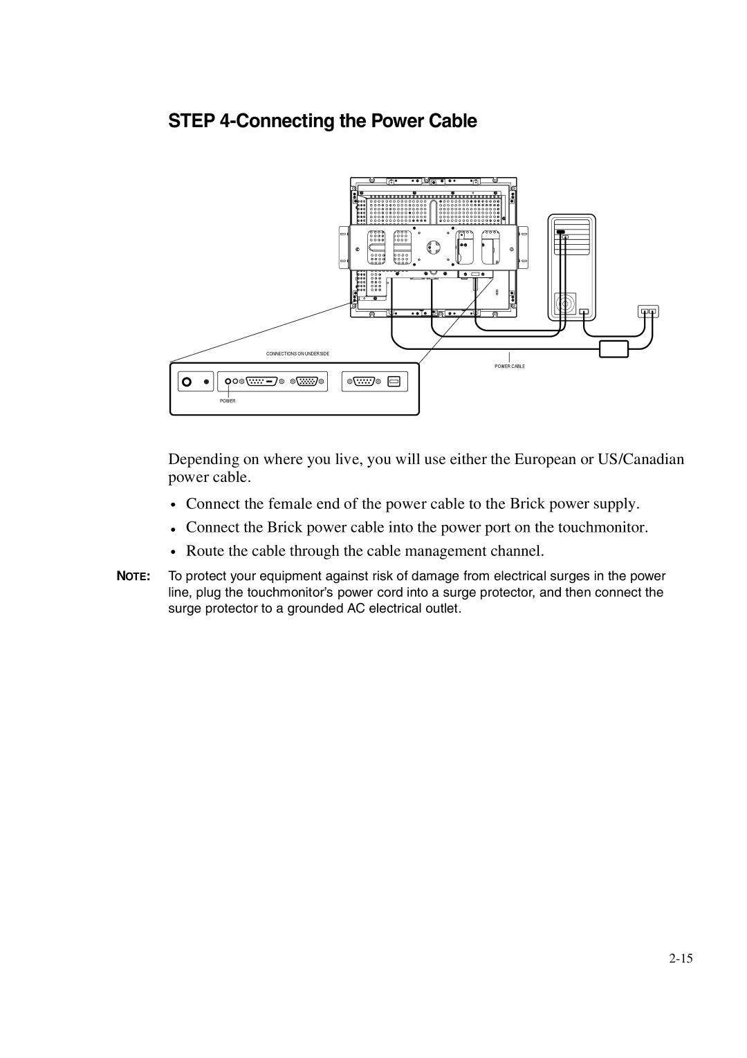 Elo TouchSystems 1847L manual Connecting the Power Cable 