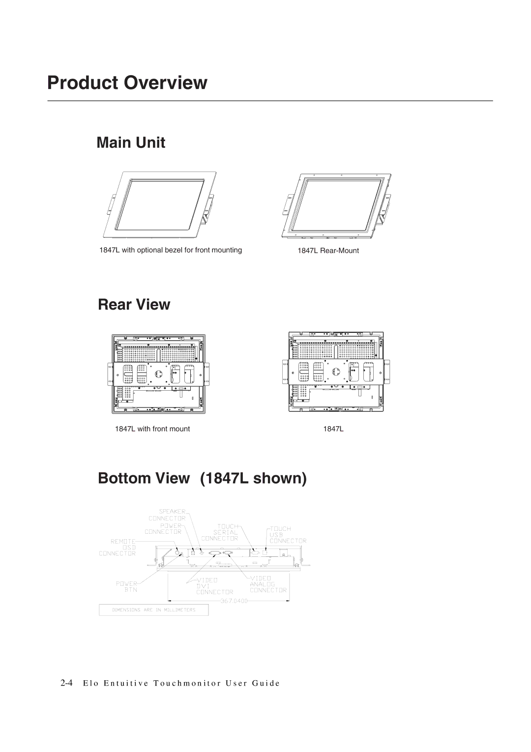 Elo TouchSystems 1847L manual Product Overview 