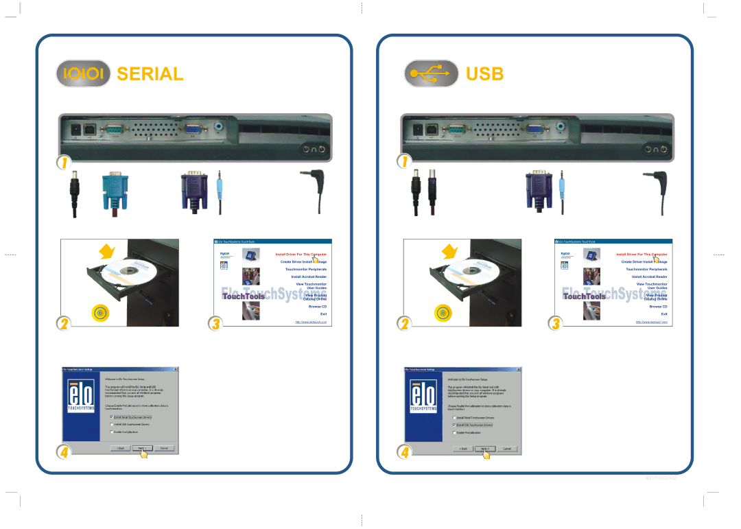 Elo TouchSystems 1919L, 1519L manual Serial USB, EloTouchToolsTouchSystemsView Product, Catalog Online Browse CD Exit 